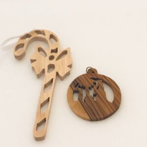 #2888 Wood candy cane and desert scene Christmas ornament  5 X 2